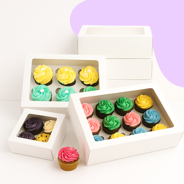PACK N TRADE cupcake boxes multifunction Inserts Deep cake boxes for cupcakes white cup cake boxes with Clear Window - Ideal for Muffins, Cupcakes & Pastries