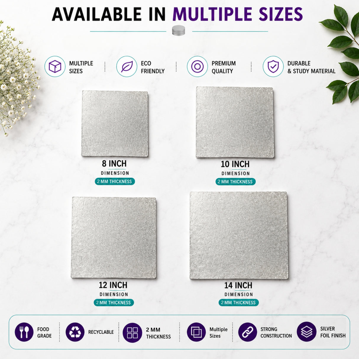 Single Thick Square Cake Boards