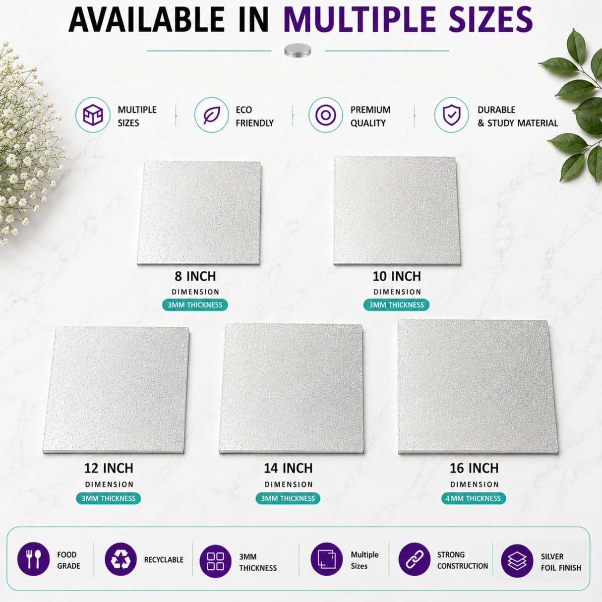 Double Thick Square Cake Board
